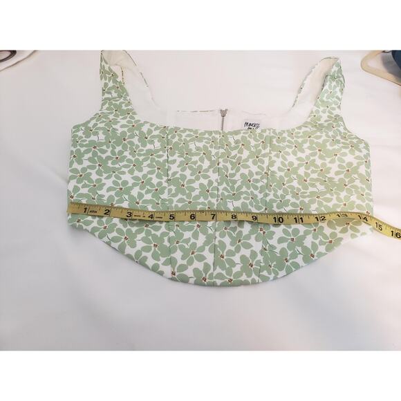 Princess Polly Corset Crop Top Womens sz 8 Green White Floral Ribbed Cute - Picture 8 of 14